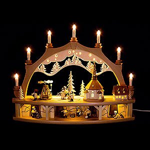 Candle Arches Illuminated inside Candle Arch - Seiffen Village with Turning Pyramid and Moving Figurines - 68x50 cm / 26.8x19.6 inch