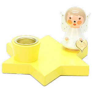 World of Light Candle Holder Angels Candle Holder - Angel on Star - Yellow - 3 cm / 1.2 inch