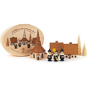 Small Figures & Ornaments Carolers Carolers with Seiffen Church natural in Wood Chip Box - 5 cm / 2 inch