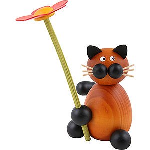 Gift Ideas Birthday Cat Bommel with Flower - 8 cm / 3.1 inch