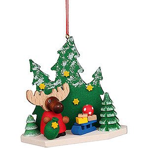Baumschmuck Weihnachtsmann Christbaumschmuck Elch Weihnachtsmann im Wald - 8,6 cm