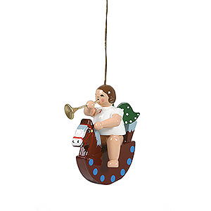 Baumschmuck Engel Baumbehang Schwebeengel Christbaumschmuck Engel auf Schaukelpferd mit Trompete - 6,5 cm