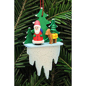 Baumschmuck Weihnachtsmann Christbaumschmuck Weihnachtsmann mit Bambi auf Eiszapfen - 5,5x8,8 cm