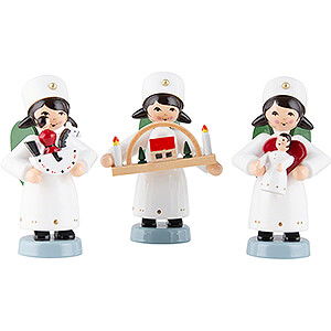 Small Figures & Ornaments ULMIK Winterchildren glazed Christmas Angel Ore Mountains, Set of Three, Colored - 7 cm / 2.8 inch