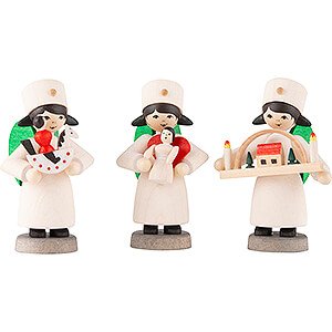 Small Figures & Ornaments ULMIK Winterchildren stained Christmas Angel Ore Mountains, Set of Three, Stained - 7 cm / 2.8 inch