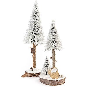 Small Figures & Ornaments Decorative Trees Conifers with Bird House - White - 2 pieces - 27 cm / 10.6 inch