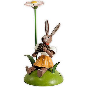 Small Figures & Ornaments Easter World Easter Bunny with Daisy and Panpipes, Colored - 10 cm / 3.9 inch