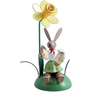 Small Figures & Ornaments Easter World Easter Bunny with Narcissus and Cymbals, Colored - 10 cm / 3.9 inch