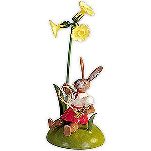 Small Figures & Ornaments Easter World Easter Bunny with Primrose and Bugle, Colored - 10 cm / 3.9 inch