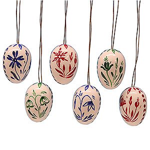 Tree ornaments Easter Ornaments Easter Egg Set White with Flowers - 3,5 cm / 1.4 inch