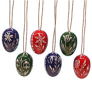 Tree ornaments Easter Ornaments Easter Egg Set with White Flowers - 3,5 cm / 1.4 inch