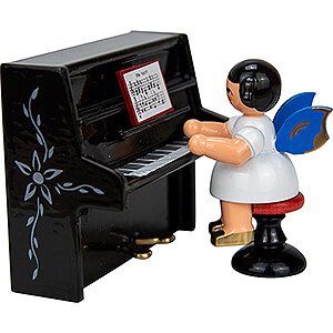 Weihnachtsengel Engel - blaue Flgel - klein Engel auf Hocker am schwarzen Klavier, blaue Flgel - 6 cm