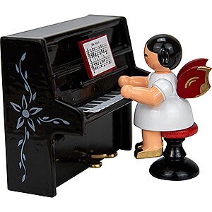 Weihnachtsengel Engel - rote Flügel - klein Engel auf Hocker am schwarzen Klavier, rote Flügel - 6 cm
