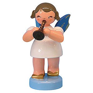 Weihnachtsengel Engel - blaue Flügel - klein Engel mit Flöte - Blaue Flügel - stehend - 6 cm