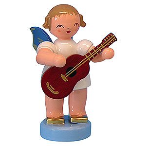 Weihnachtsengel Engel - blaue Flügel - klein Engel mit Gitarre - Blaue Flügel - stehend - 6 cm