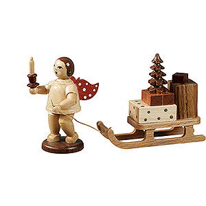 Weihnachtsengel Geschenkeengel (Ellmann) Engel mit Schlitten, natur - 6,5 cm