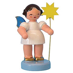 Weihnachtsengel Sonstige Engel Engel mit Stern - Blaue Flügel - stehend - 6 cm