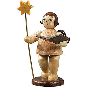 Weihnachtsengel Geschenkeengel (Ellmann) Engel mit Stern und Buch, natur - 6,5 cm