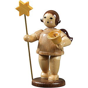 Weihnachtsengel Geschenkeengel (Ellmann) Engel mit Stern und Glocke, natur - 6,5 cm