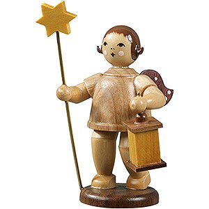 Weihnachtsengel Geschenkeengel (Ellmann) Engel mit Stern und Lampe, natur - 6,5 cm
