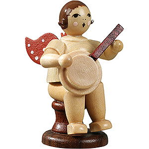 Weihnachtsengel Orchester (Ellmann) Engel sitzend mit Banjo, natur - 6,5 cm