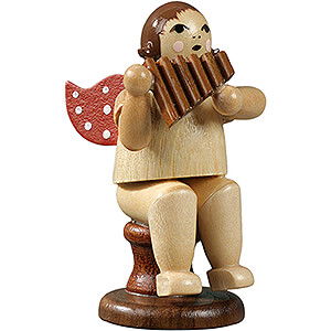 Weihnachtsengel Orchester (Ellmann) Engel sitzend mit Panflte, natur - 6,5 cm