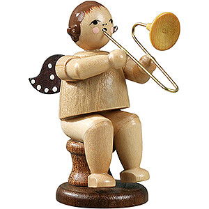 Weihnachtsengel Orchester (Ellmann) Engel sitzend mit Posaune, natur - 6,5 cm