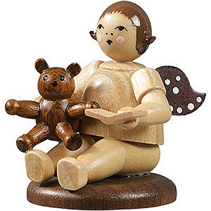 Weihnachtsengel Geschenkeengel (Ellmann) Engel sitzend mit Teddybr, natur - 6,5 cm