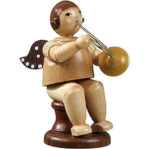 Weihnachtsengel Orchester (Ellmann) Engel sitzend mit Waldhorn, natur - 6,5 cm