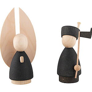 Krippenfiguren Hennig-Krippe anthr. gro Engel und Bergmann natur/anthrazit - 9,5 cm