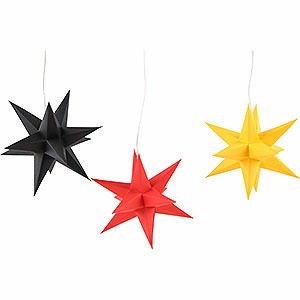 Advent Stars and Moravian Christmas Stars Erzgebirge-Palace Stars Erzgebirge-Palace Moravian Star Set of Three Black-Red-Gold Germany Set incl. Lighting - 17 cm / 6.7 inch
