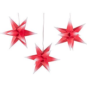Advent Stars and Moravian Christmas Stars Erzgebirge-Palace Stars Erzgebirge-Palace Moravian Star Set of Three - Red-White - incl. Lighting - 17 cm / 6.7 inch