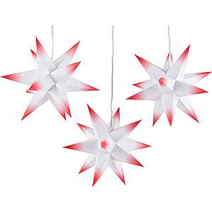 Advent Stars and Moravian Christmas Stars Erzgebirge-Palace Stars Erzgebirge-Palace Moravian Star Set of Three - White-Red - incl. Lighting - 17 cm / 6.7 inch