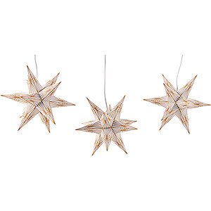 Advent Stars and Moravian Christmas Stars Erzgebirge-Palace Stars Erzgebirge-Palace Moravian Star Set of Three White with Golden Lines incl. Lightning - 17 cm / 6.7 inch