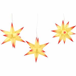 Adventssterne und Weihnachtssterne Erzgebirge-Palast Sterne Erzgebirge-Palast Adventsstern 3er-Set gelber Kern mit roten Spitzen inkl. Beleuchtung - 17 cm
