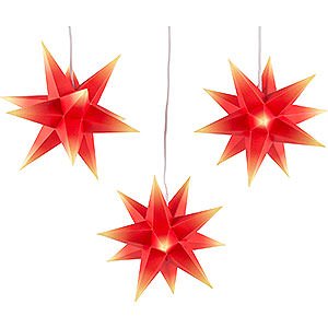Advent Stars and Moravian Christmas Stars Erzgebirge-Palace Stars Erzgebirge-Palce Moravian Star Set of Three - Red-Yellow - incl. Lighting - 17 cm / 6.7 inch