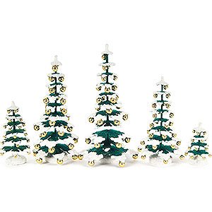 Small Figures & Ornaments Decorative Trees Fir Trees with Golden Baubles - 5 pieces - 15 cm / 5.9 inch