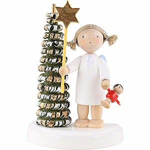Weihnachtsengel Flade Flachshaarengel Flachshaarengel am Weihnachtsbaum mit Stern und Puppe - 5 cm