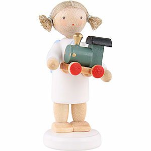 Weihnachtsengel Flade Flachshaarengel Flachshaarengel mit Spielzeuglokomotive - 5 cm