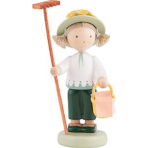 Kleine Figuren & Miniaturen Flade Flachshaarkinder Flachshaarkinder Grtnerin mit Rechen und Proviantkorb - 5 cm