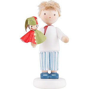 Kleine Figuren & Miniaturen Flade Flachshaarkinder Flachshaarkinder Junge mit Kasperle rot/grn - 5 cm