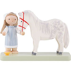 Kleine Figuren & Miniaturen Flade Flachshaarkinder Flachshaarkinder Kleines Mdchen mit Pferdchen - 5 cm