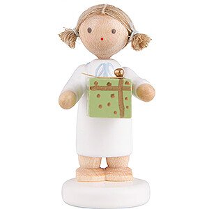 Angels Flade Flax Haired Angels Flax Haired Angel with Christmas Gift, Green - 5 cm / 2 inch