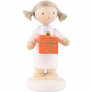 Angels Flade Flax Haired Angels Flax Haired Angel with Christmas Gift, Oran. - 5 cm / 2 inch