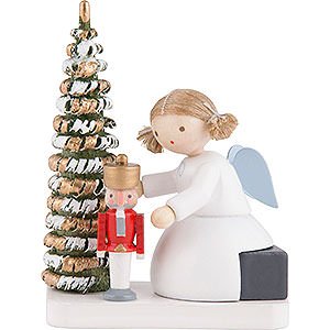 Angels Flade Flax Haired Angels Flax Haired Angel with Nutcracker at the Christmas Tree - 5 cm / 2 inch