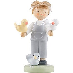 Small Figures & Ornaments Flade Flax Haired Children Flax Haired Children Boy with Birdie - Edition Flade & Friends - 5,1 cm / 2 inch