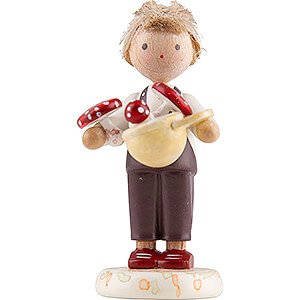 Gift Ideas Lucky Charm Flax Haired Children Boy with Toadstools - Edition Flade & Friends - 4,5 cm / 1.8 inch