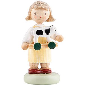 Small Figures & Ornaments Flade Flax Haired Children Flax Haired Children Girl with Toy Calf - 5 cm / 2 inch