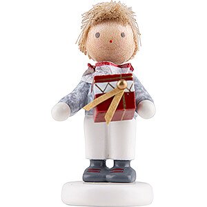 Gift Ideas Birthday Flax Haired Children Little Boy with Present Box - Edition Flade & Friends - 4,5 cm / 1.8 inch