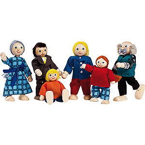 Wooden Toys Doll's Houses Flexible Doll Family - 6 Pieces